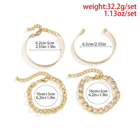 Mandotos C-shaped hollow chain bracelet set featuring sleek, minimalist design with smooth curves and modern style.