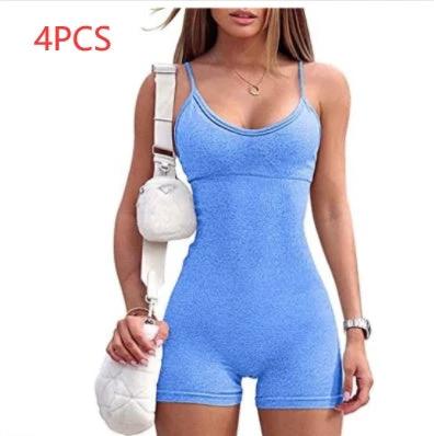 Mandotos women's spaghetti strap shorts jumpsuit for yoga, workout, and fitness, featuring a tight, stylish design.