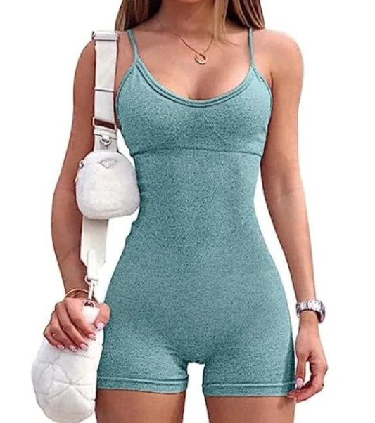 Mandotos women's spaghetti strap jumpsuit for sports, yoga, and fitness, featuring a tight fit and stylish design for active wear.