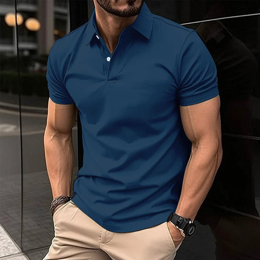 Mandotos men's short sleeve polo shirt in solid color with button lapel, casual summer men's top.