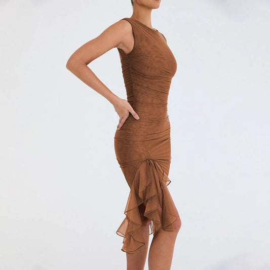 Mandotos summer slim skinny sleeveless dress for women, suitable for fashion parties and club events, shown in the image.