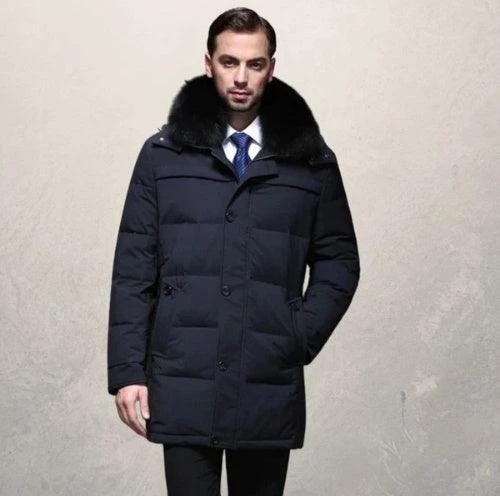 Mandotos ThermalGuard men's down jacket showing its ultra-warm, lightweight design perfect for all-day outdoor adventures.