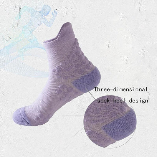 Mandotos TrailBliss women's crew socks with cushioning, compression, anti-odor, and breathable fabric for hiking, running, and cycling.