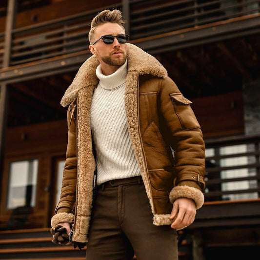 Mandotos men's winter military fleece jacket with fur collar, tactical design, warm coat suitable for cold weather outdoor wear.