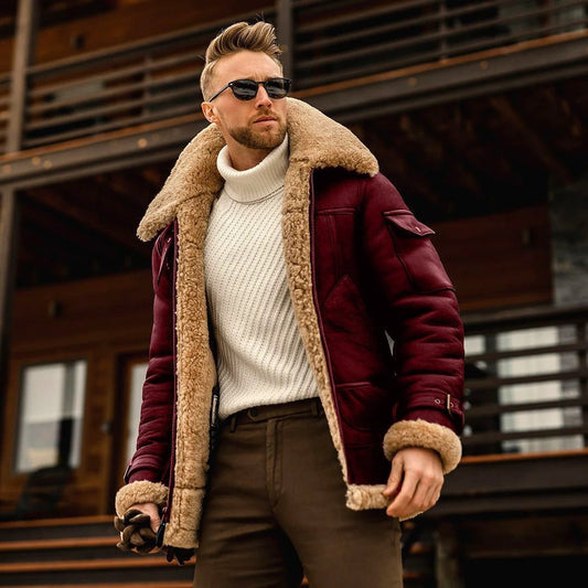 Men's military fleece winter jacket by Mandotos with fur collar, tactical design, warm coat, and army-inspired style.