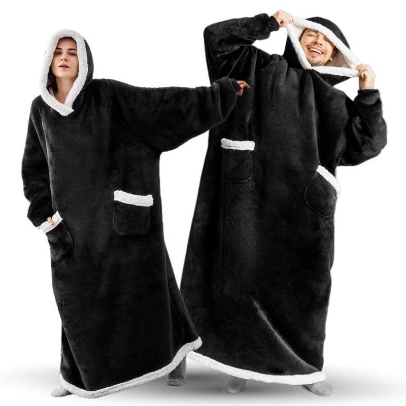 Mandotos winter TV hoodie blanket, oversized warm pullover with pockets for men and women, cozy home wear for cold weather.