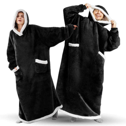 Mandotos winter TV hoodie blanket, oversized warm pullover with pockets for men and women, cozy home wear for cold weather.
