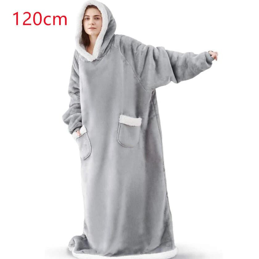 Mandotos winter TV hoodie blanket for women and men, oversized warm pullover with pockets, cozy home clothing for cold weather.