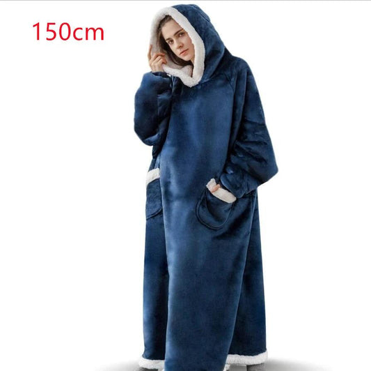 Mandotos winter TV hoodie blanket in warm, oversized pullover style with pockets for women and men, cozy home wear.