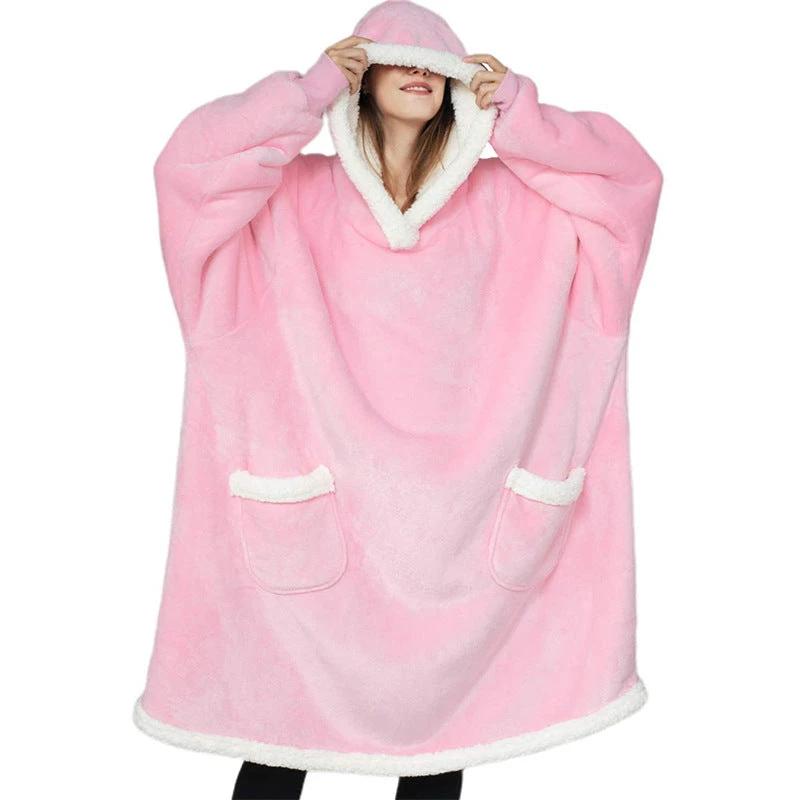 Mandotos winter TV hoodie blanket, oversized warm pullover with pockets for women and men, cozy home clothing for cold weather.