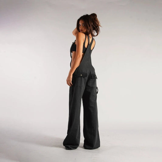 Mandotos Y2K denim overalls with zipper suspenders, streetwear style, casual jumpsuit, featuring classic blue denim fabric.