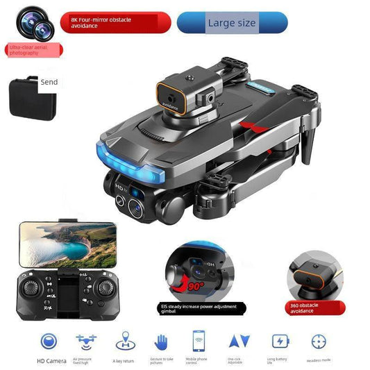 Mandotos HD drone for aerial photography, remote control quadcopter with camera, flying outdoors with propellers visible.