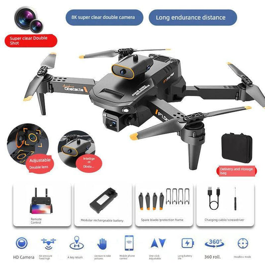 MANDOTOS HD drone for aerial photography with remote control, quadcopter design, featuring a sleek body and camera mount for capturing images.