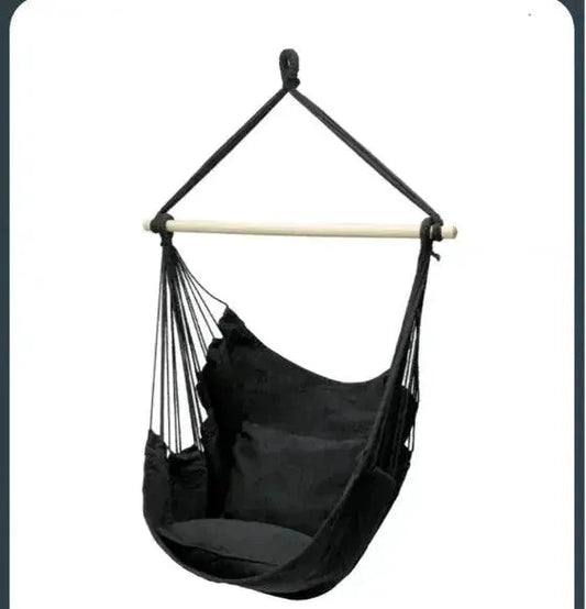 Mandotos Easy-Install Indoor Outdoor Swing Chair hanging with sturdy ropes and cushioned seat, ideal for relaxing spaces