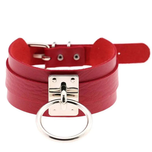 Black edgy leather choker collar with metal buckle and studs, stylish accessory from MANDOTOS.