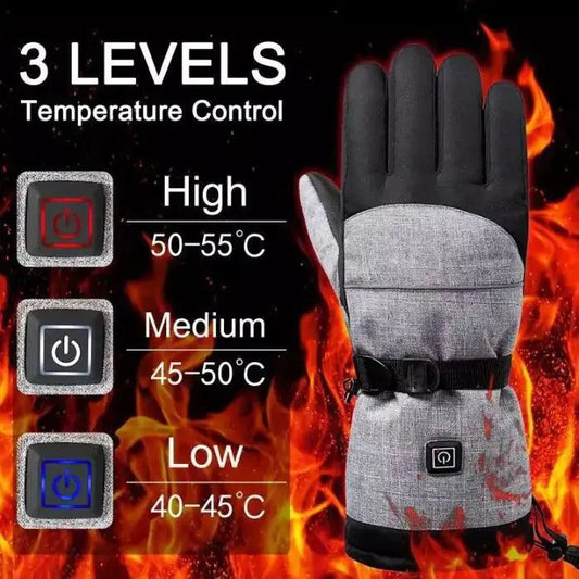Mandotos electric heated gloves for skiing and motorcycle riding with touchscreen and rechargeable battery.
