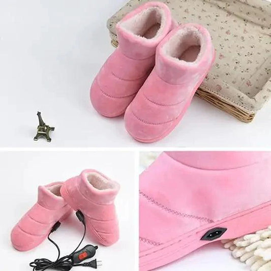 Mandotos electric heated shoes with glowing heating elements and black exterior, designed for warmth and comfort.