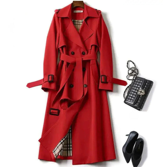Mandotos elegant classic trench coat with a tailored fit, featuring a double-breasted design and stylish lapels.