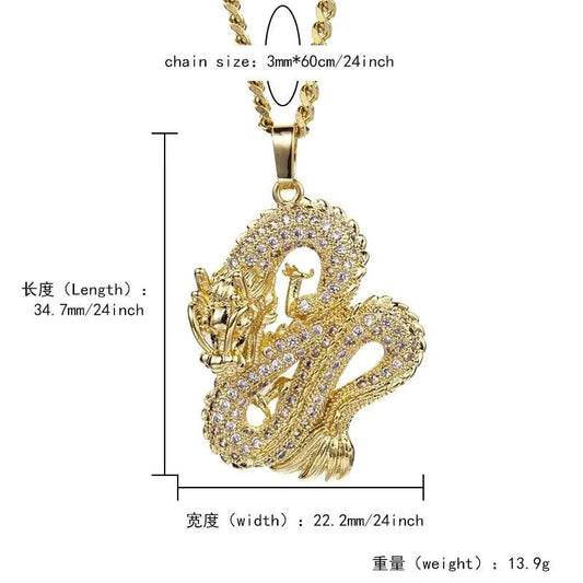 Elegant gold zircon dragon pendant by MANDOTOS featuring intricate design and sparkling gemstone accents.