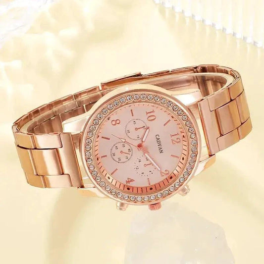 Mandotos elegant rose gold watch ensemble featuring a stylish watch with matching accessories on a neutral background.