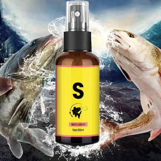 Mandotos Elite Angler's Liquid Bait in a clear bottle with a black cap, designed for fishing to attract fish effectively.