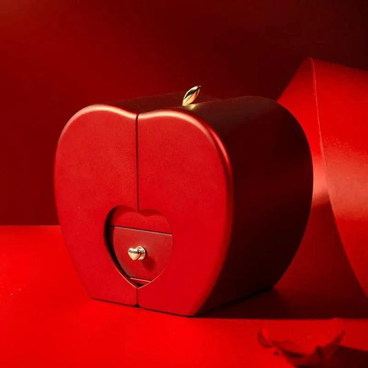 Mandotos red apple jewelry box with artificial rose, perfect for gift-giving on Christmas, Mother’s Day, or Valentine's Day.