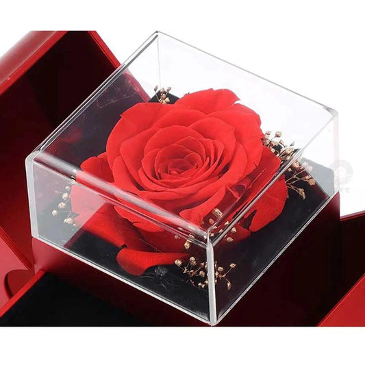 Mandotos red apple-shaped jewelry box with artificial rose, perfect for necklaces, gifts for girl, Mother’s Day, or Valentine's Day.