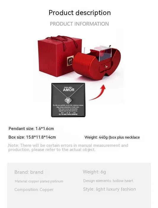 Mandotos red apple jewelry box with artificial rose, designed for necklaces and gifts, perfect for Christmas, Mother’s Day, or Valentine’s Day