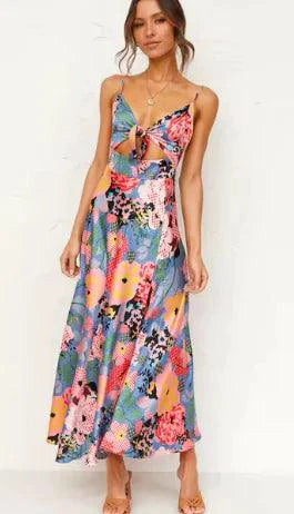Mandotos floral boho chic midi dress featuring a flowy silhouette and vibrant floral pattern, perfect for bohemian style occasions.