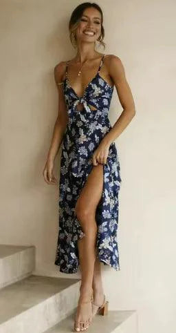 Mandotos floral boho chic midi dress with a flowy silhouette, featuring vibrant floral patterns and lightweight fabric.