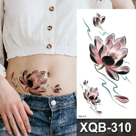 Mandotos Floral Essence Body Art Tattoo featuring intricate floral designs on skin, showcasing detailed temporary tattoo art.