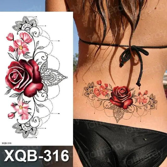 Mandotos Floral Essence Body Art Tattoo featuring colorful floral design on skin
