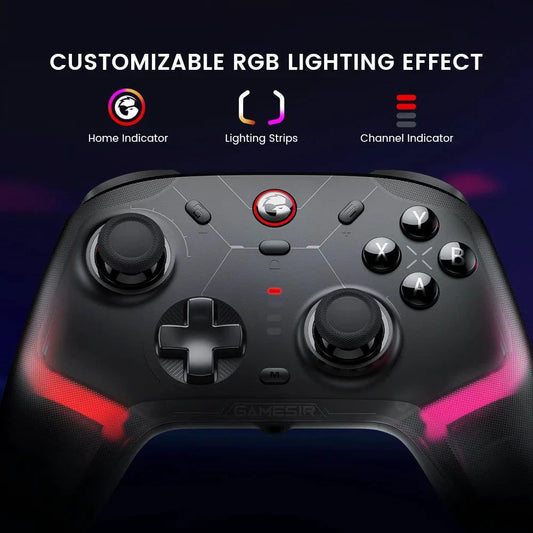 Mandotos GameSir Cyclone 2 wireless Bluetooth controller for Nintendo Switch, iPhone, and Android with Hall effect joystick.