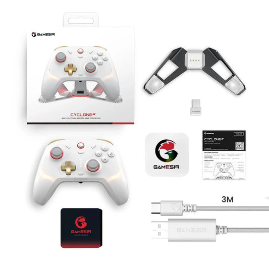Mandotos GameSir Cyclone 2 wireless Bluetooth controller for Nintendo Switch, iPhone, Android with Hall Effect joystick and ergonomic design.