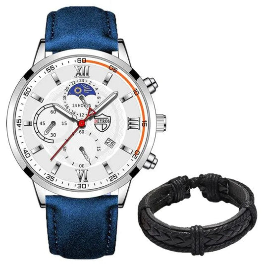 Mandotos men's classic leather wristwatch with round dial and leather strap, stylish timepiece for everyday wear
