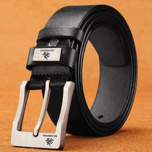 Genuine leather men's buckle belt with cowhide design, casual and cowboy style, by MANDOTOS, high-quality men's fashion accessory.