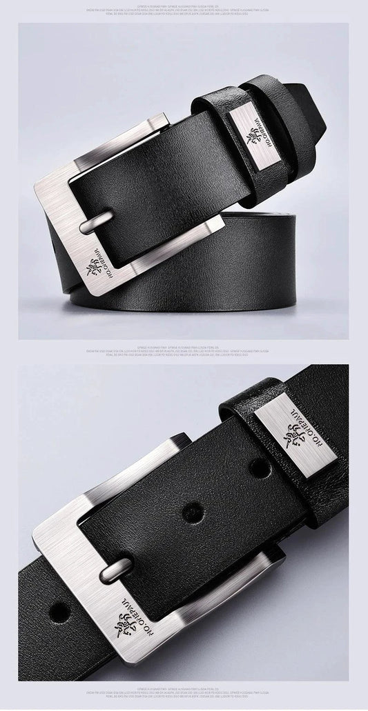 Mandotos genuine leather men's casual belt with a buckle, cowskin material, suitable for jeans, business, and cowboy fashion.