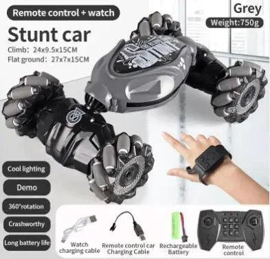 Gesture-controlled transforming stunt car by MANDOTOS with sleek design, remote control, and ability to switch between car and robot modes.