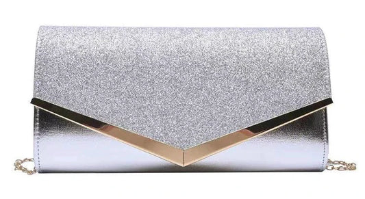 Mandotos Glitzy Striped Sequin Satchel with shimmering sequins and adjustable strap, stylish accessory for evening or casual wear.