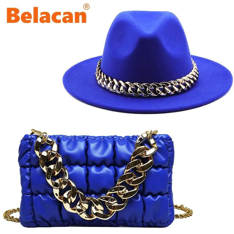 Mandotos Gold Chain Fedora luxury hat featuring a stylish gold chain detail and classic fedora design.