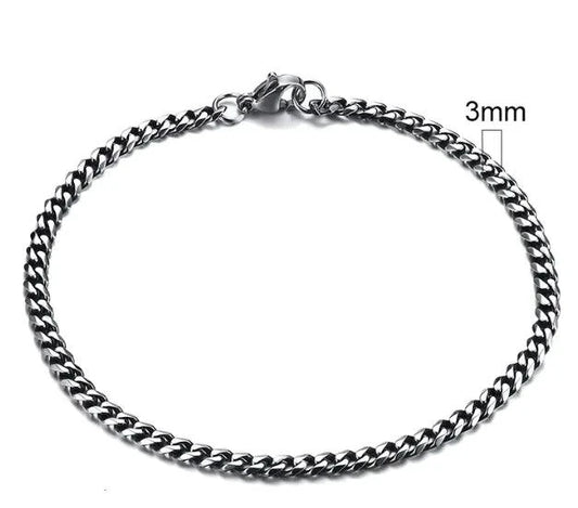 Gold-tone stainless steel Cuban bracelet from MANDOTOS, 3-11mm width, featuring a sleek, polished chain design.
