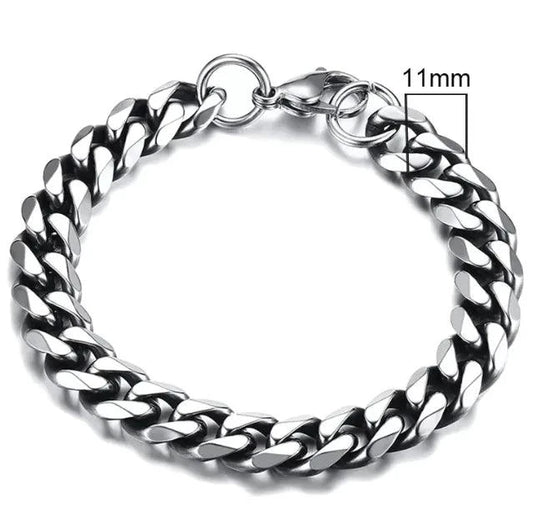 Gold-tone stainless steel Cuban bracelet with 3-11mm links, stylish men's jewelry by MANDOTOS.