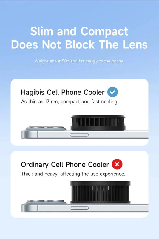 Mandotos Hagibis magnetic cell phone cooler with black fan for iPhone 16 Pro and Black Shark gaming phones, ideal for live streaming.