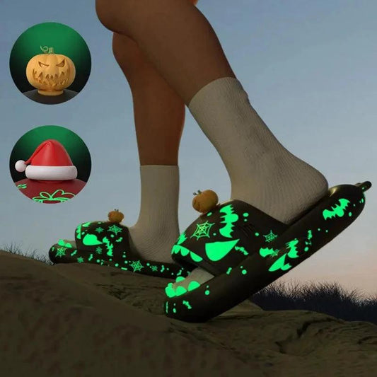 Mandotos luminous shark slippers for Halloween and Christmas, non-slip house shoes for men and women, cozy bathroom slippers.