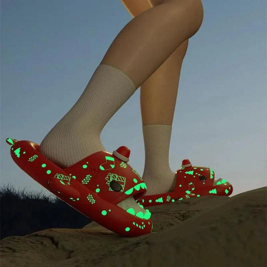Mandotos luminous Halloween and Christmas shark slippers for men and women, non-slip house and bathroom shoes, glowing in the dark.