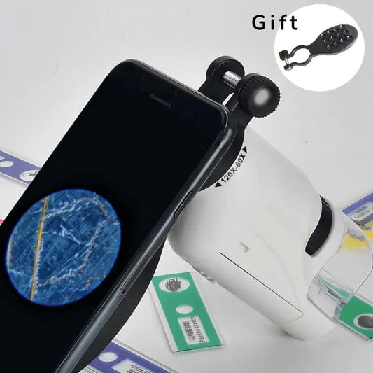 Mandotos handheld microscope kit with adjustable focus and LED light for detailed close-up viewing of small objects