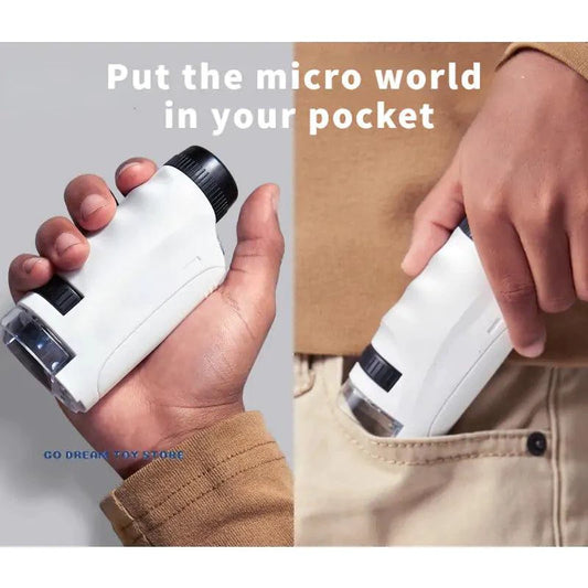 Mandotos handheld microscope kit with adjustable focus and LED light for detailed close-up inspections and scientific exploration.