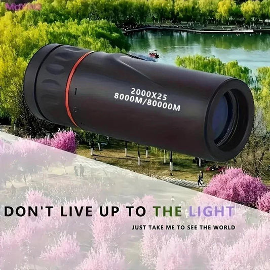 Mandotos HD Monocular Telescope 2000X25 compact and portable for outdoor activities, with a black body and adjustable focus.