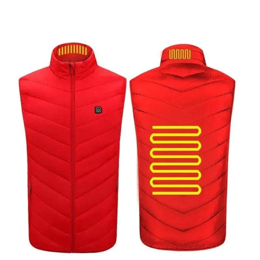 Mandotos heated washable USB charging electric winter vest worn by a person outdoors, showcasing its warmth and winter comfort.