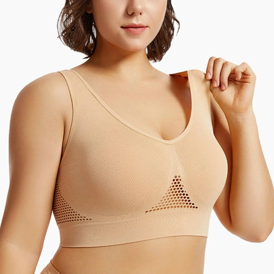 Mandotos high-strength anti-sag sports bra for women, ideal for yoga and running, with supportive fit and moisture-wicking fabric.